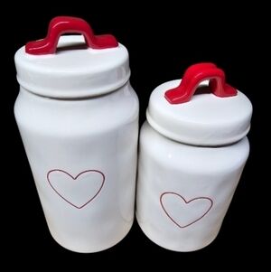 Red and White Heart Ceramic Canister Set Rae Dunn